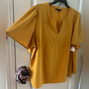 COMO BLACK Yellow Gold Striped Blouse top Womens Plus Size 3X NWT